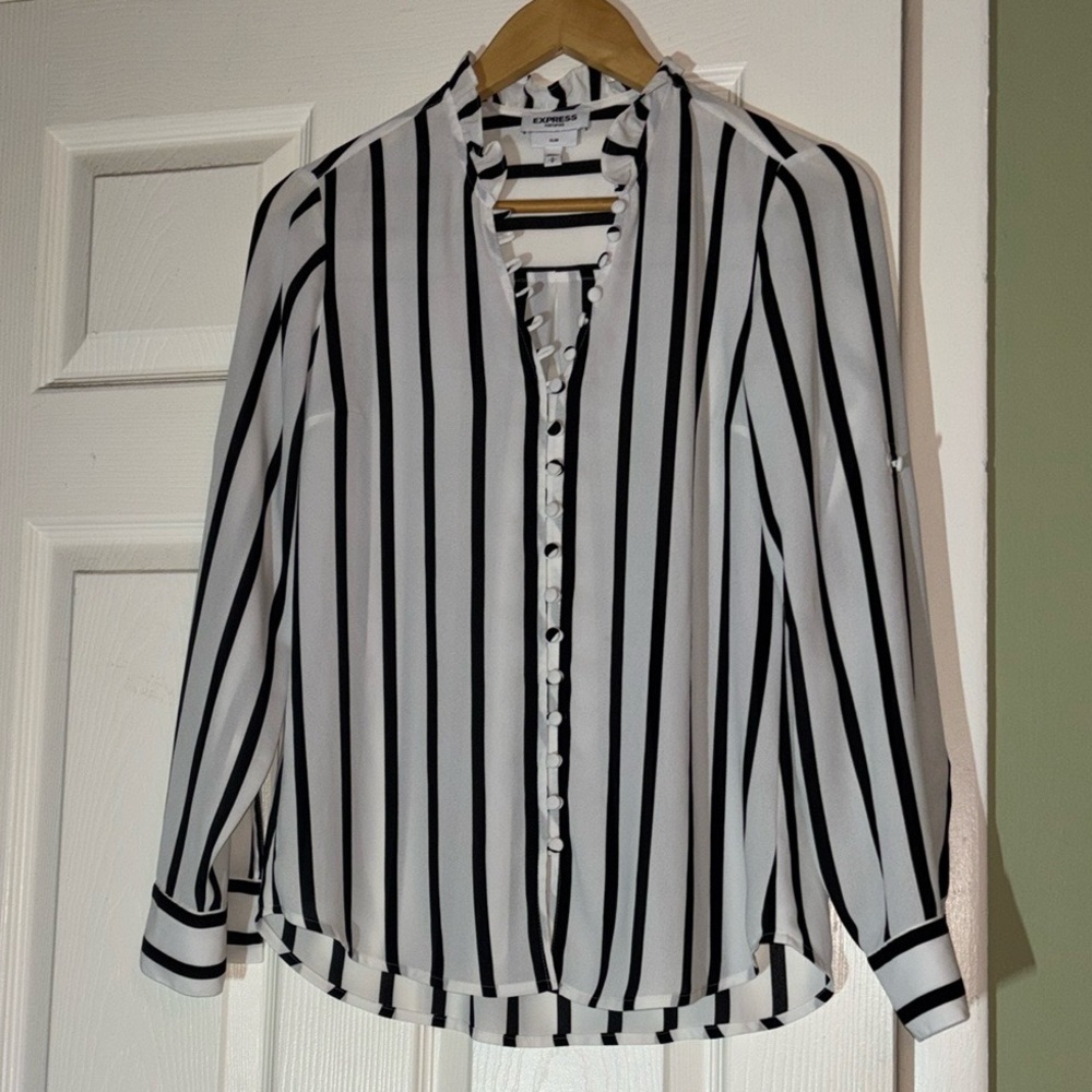 Black and White Striped Women's Top